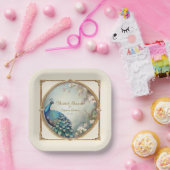 Art Deco Pauw Veren Elegante Bloemboom Papieren Bordje (Feest)