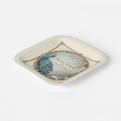 Art Deco Pauw Veren Elegante Bloemboom Papieren Bordje (Gebogen)