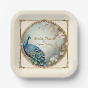 Art Deco Pauw Veren Elegante Bloemboom Papieren Bordje