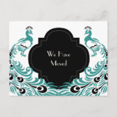 Art Deco Pauw Zwart en Blauw Adreswijziging Aankondigingskaart (Voorkant)