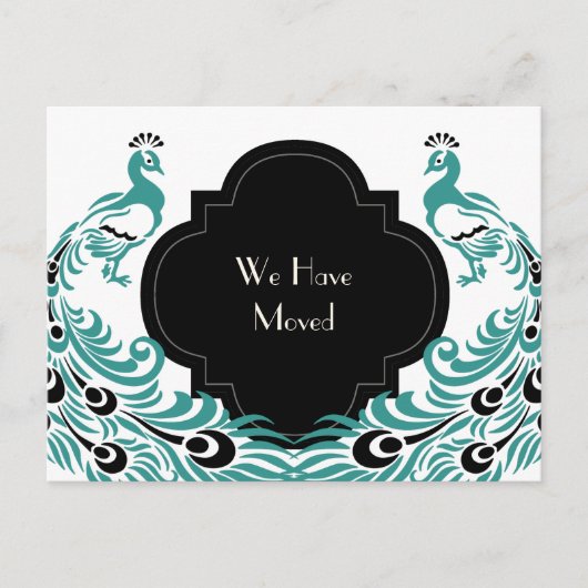 Art Deco Pauw Zwart en Blauw Adreswijziging Aankondigingskaart (Voorkant)