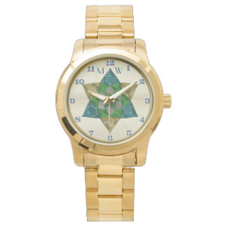 Art Deco pauwenveer geïnspireerd Mandala monogram Horloge