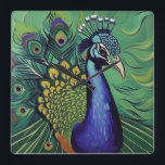 Art Deco Pauwklok Vierkante Klok<br><div class="desc">Verbazingwekkende Art Deco pauw kunstklok.</div>