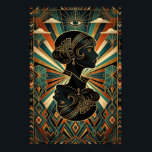 Art Deco Pauwveer Danser Goud Teal Poster<br><div class="desc">Breng de vibrerende energie van de roaring twenties naar je muren met deze adembenemende Art Deco-illustratie. Met een glamoureuze flapperdanseres in een pose van artistieke expressie, omlijst door een enorme, gouden pauwenveerwaaier. Geplaatst tegen een diepe turquoise en zwarte achtergrond met luxueuze geometrische patronen, is dit kunstwerk de ultieme uiting van...</div>
