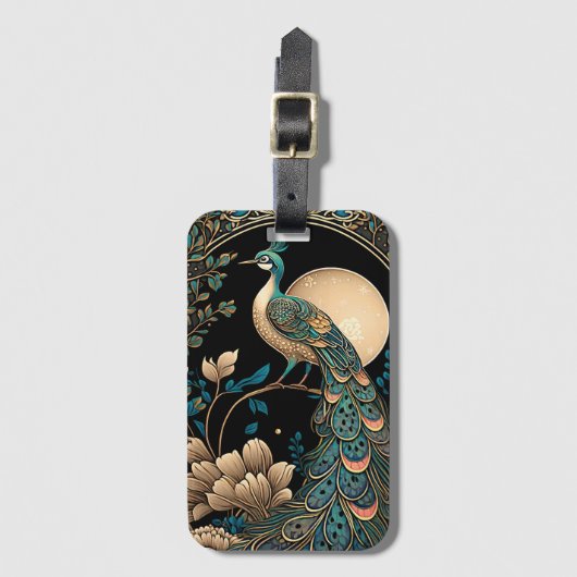 Art Deco Peacock Bagagelabel (Voorkant (verticaal))