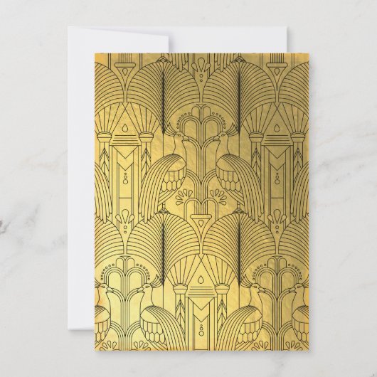 Art Deco Peacock Birthday Party Gold en Black Kaart (Achterkant)