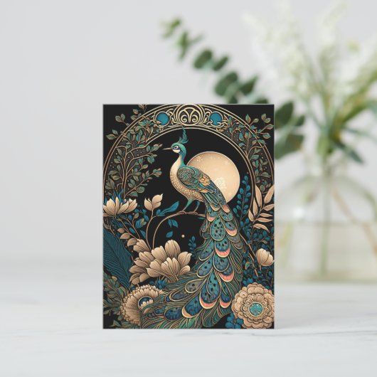 Art Deco Peacock Briefkaart (Staand voorkant)