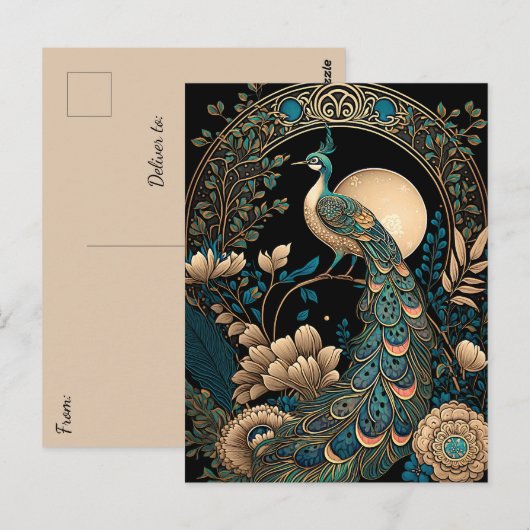 Art Deco Peacock Briefkaart (Voorkant / Achterkant)