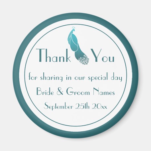 Art Deco Peacock Dank u bruiloft gunst magneet (Voorkant)
