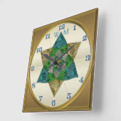 Art Deco Peacock-doether Geïnspireerd Mandala Mono Vierkante Klok (Hoek)