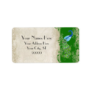 Art Deco Peacock Emerald Groen Overeenkomende Verz Etiket