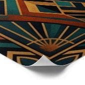 Art Deco Peacock Feather Dancer Gold Teal Poster (Hoek)