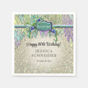 Art Deco Peacock Feather Elke Verjaardagsfeestje G Servet