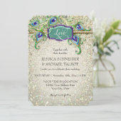 Art Deco Peacock Feather Glitter Movie Ticket Kaart (Staand voorkant)