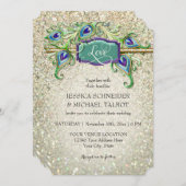 Art Deco Peacock Feather Glitter Movie Ticket Kaart (Voorkant / Achterkant)