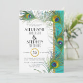 Art Deco Peacock Feather Modern Goud Blauwgroen Br Kaart (Staand voorkant)