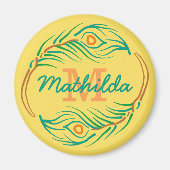 Art Deco Peacock Feather Monogram Stencil Magneet (Voorkant)