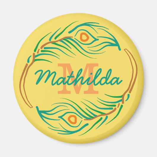 Art Deco Peacock Feather Monogram Stencil Magneet (Voorkant)