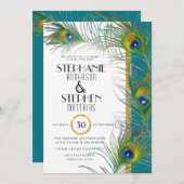 Art Deco Peacock Feathers Gold Glitter Typografie Kaart (Voorkant / Achterkant)