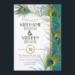 Art Deco Peacock Feathers Gold Glitter Typografie Kaart<br><div class="desc">Beginnend met een prachtig handbeschilderde vredestroekveren in rijke juweeltinten van aqua blauw, koninklijk blauw, kalkgroen, paars en oogstgoud - deze collectie van de trouwuitnodiging is zeer speciaal en uniek. Met Art Deco-tekentypografie met eenvoudige en opvallende lettertypen in een moderne stijl wordt je kans op een opsplitsing van je tijd. Een...</div>
