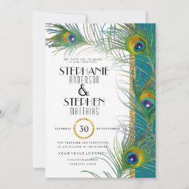 Art Deco Peacock Feathers Gold Glitter Typografie Kaart