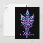 Art Deco Peacock Feathers Trouwthema Briefkaart (Voorkant / Achterkant)