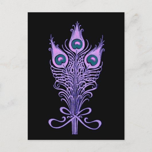 Art Deco Peacock Feathers Trouwthema Briefkaart (Voorkant)