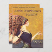 Art Deco Peacock Flapper 30th Birthday Party Kaart (Voorkant / Achterkant)