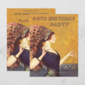 Art Deco Peacock Flapper 40th Birthday Party Kaart (Voorkant / Achterkant)