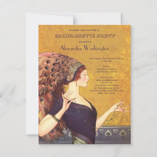 Art Deco Peacock Flapper Bachelorette Party Kaart (Achterkant)