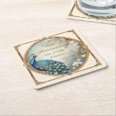 Art Deco Peacock Flower Elegant 50ste Jubileum Kartonnen Onderzetters (Schuin)