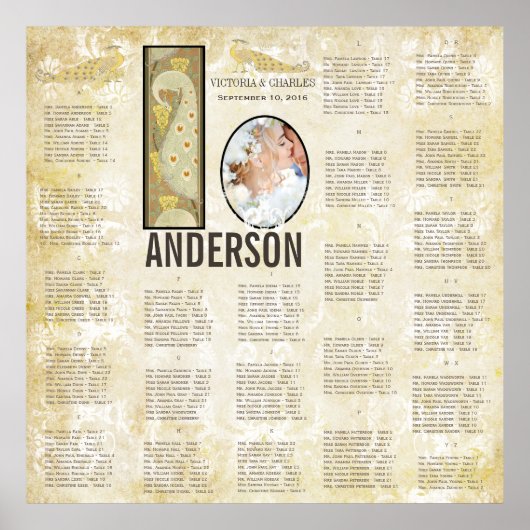 ART DECO Peacock Foto Wedding Seding Chart Poster