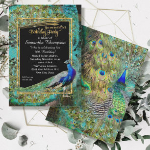 Art Deco Peacock Glam Old Hollywood Birthday Party Kaart