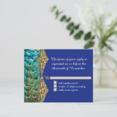 Art Deco Peacock Glam Old Hollywood Blue RSVP Kaartje (Staand voorkant)