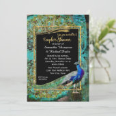 Art Deco Peacock Glam Old Hollywood Couples Shower Kaart (Staand voorkant)