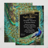 Art Deco Peacock Glam Old Hollywood Couples Shower Kaart (Voorkant / Achterkant)