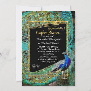 Art Deco Peacock Glam Old Hollywood Couples Shower Kaart