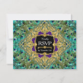 Art Deco Peacock Glam Old Hollywood Paars Wedding RSVP Kaartje (Achterkant)
