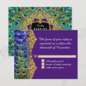 Art Deco Peacock Glam Old Hollywood Paars Wedding RSVP Kaartje (Voorkant / Achterkant)