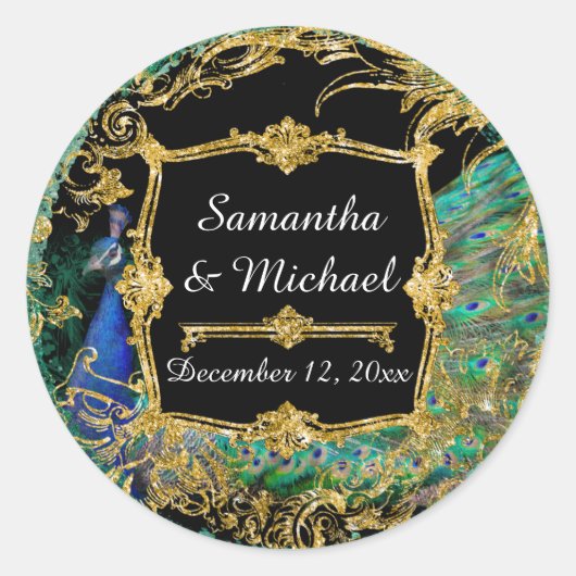 Art Deco Peacock Glam Old Hollywood Regency Ronde Sticker (Voorkant)