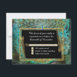 Art Deco Peacock Glam Old Hollywood Regency RSVP Kaartje<br><div class="desc">Zeer glamoureus, goudglitter ziet Art Deco-lijst met gekolonde vredestroekveren en pauzes. Een prachtige mix van oude wereldstijl en een gedurfd, kleurrijk modern grafisch ontwerp. OPMERKING: Dit is een platgedrukt afbeelding, er zijn geen gouden metalen glitterelementen. COLOR PALETTE: zwart, goud, aqua blauw, koninklijk blauw, groen en paars ONTWERP COLLECTIE: verbluffend mooi,...</div>