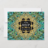 Art Deco Peacock Glam Old Hollywood RSVP Response (Achterkant)