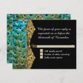 Art Deco Peacock Glam Old Hollywood RSVP Response (Voorkant / Achterkant)