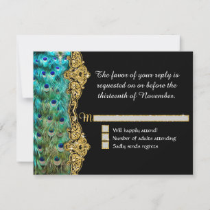 Art Deco Peacock Glam Old Hollywood RSVP Response Kaartje