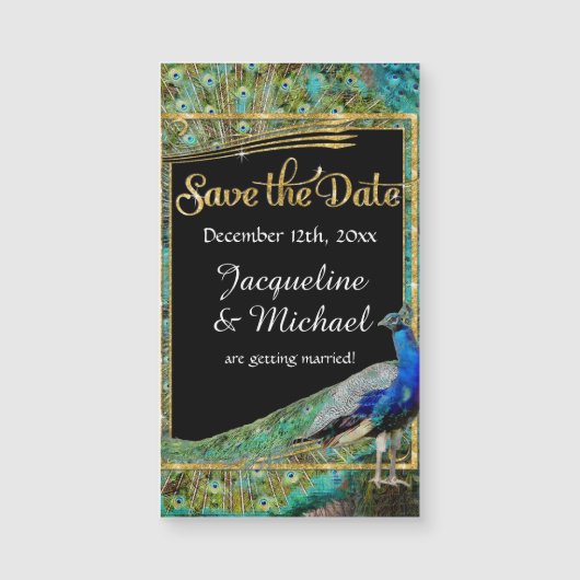 Art Deco Peacock Glam Old Hollywood Save the Date (Voorkant)