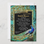 Art Deco Peacock Glam Old Hollywood Vrijgezellenfe Kaart<br><div class="desc">Overeenkomende Vrijgezellenfeest Partij nodigt uit. Zeer glamoureus, goudglitter ziet Art Deco-lijst met gekolonde vredestroekveren en pauzes. Een prachtige mix van oude wereldstijl en een gedurfd, kleurrijk modern grafisch ontwerp. OPMERKING: Dit is een platgedrukt afbeelding, er zijn geen gouden metalen glitterelementen. COLOR PALETTE: zwart, goud, aqua blauw, koninklijk blauw, groen en...</div>