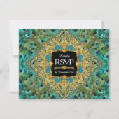 Art Deco Peacock Glam Old Hollywood Wedding RSVP (Achterkant)