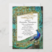 Art Deco Peacock Gold Glitter Hollywood Birthday Kaart (Voorkant)