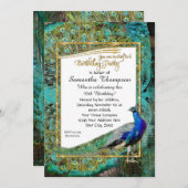 Art Deco Peacock Gold Glitter Hollywood Birthday Kaart (Voorkant / Achterkant)