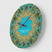 Art Deco Peacock Gold Glitter Old Hollywood Gatsby Grote Klok (Hoek)